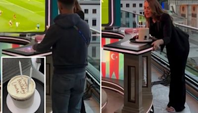 Watch as Laura Woods is surprised on set by ITV staff in heartwarming moment