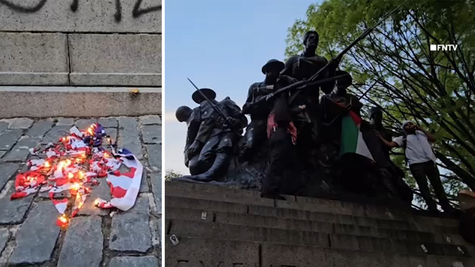 Statue vandalized, US flag burned in Pro-Palestinian protest on Upper East Side