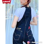 Levis  女款 牛仔吊帶寬褲 / 絨面徽章細節 / 精工黑染工藝