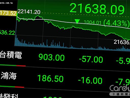台股遭血洗重摔千點 台積電陷900元保衛戰