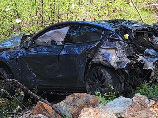 Man dies after Tesla found crashed 300 feet down hillside off Highway 50 near Pollock Pines