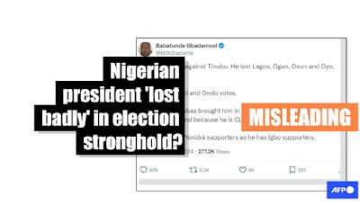 Post misleadingly claims Nigerian leader lost most states in election stronghold 2023 election