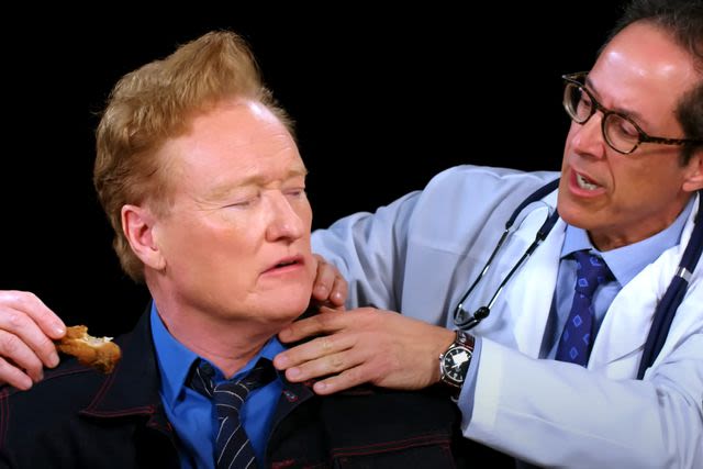 Conan O’Brien confronts his bizarre “Hot Ones” doctor for 'choking' him while checking his pulse