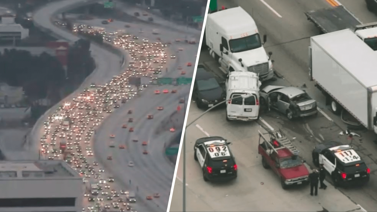 Wrong-way driver crashes into cars and big rig on 405 Freeway in chaotic chase