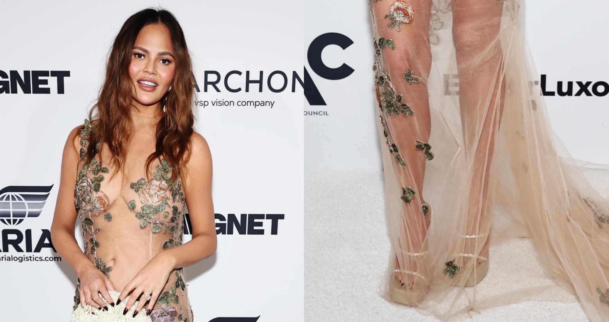 Chrissy Teigen Slips Into Barely-There Heels for 30th Anniversary Ace Awards