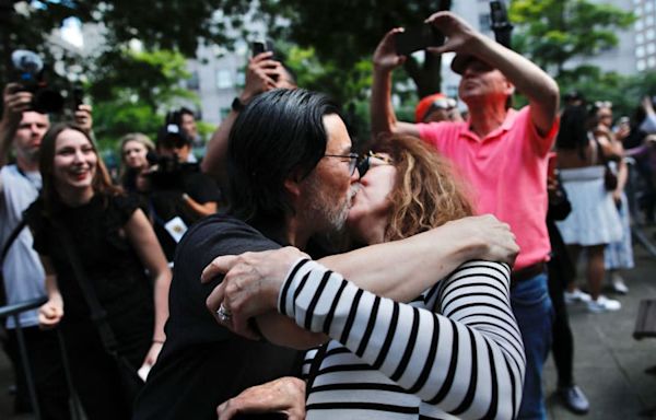 Cheers, Kisses, and Wild Celebrations Erupt Outside Courthouse as Trump Is Convicted