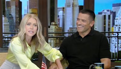 Kelly Ripa jokes about 'inappropriate' backstage moment she rubbed Mark Consuelos' thighs: 'Got a little handsy'