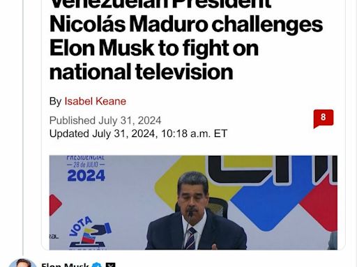 Elon Musk acepta reto de Maduro de pelear y eleva la apuesta