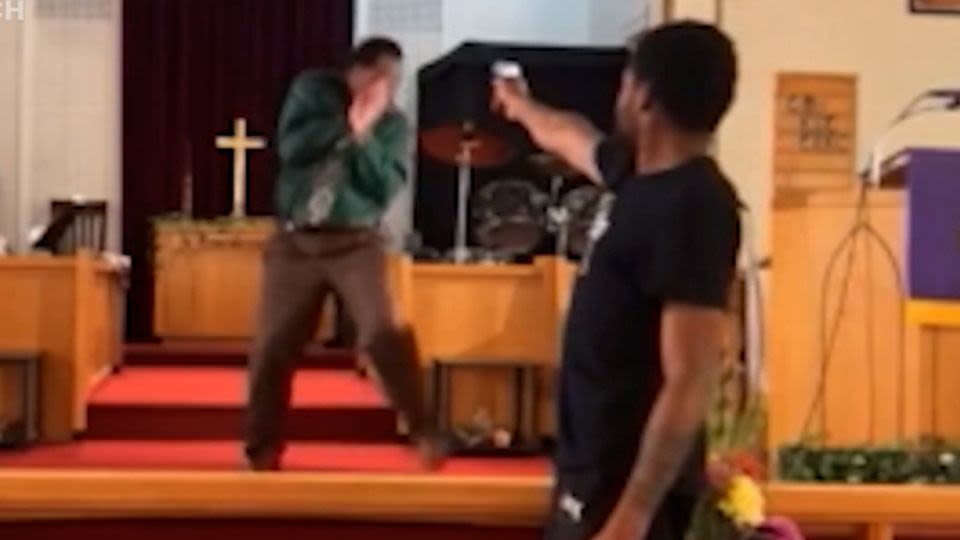 A man points a gun at a church pastor before getting tackled. Then the suspect’s relative is found dead in the gunman’s home