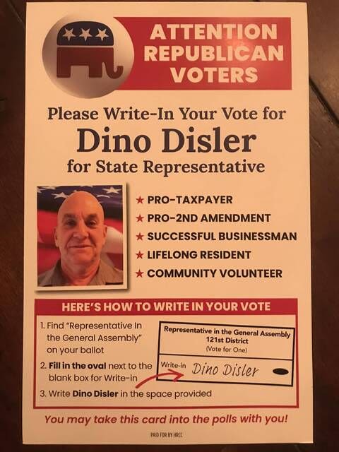 Write-in candidate Disler wins Republican nomination in 121st District