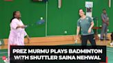 President Droupadi Murmu plays badminton with shuttler Saina Nehwal in Rashtrapati Bhavan