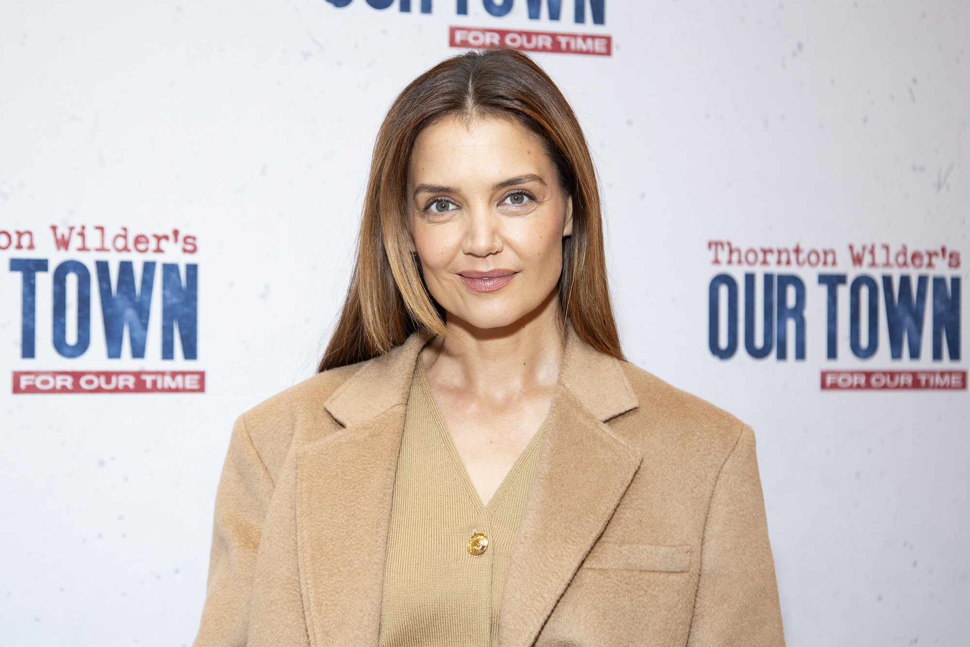 Katie Holmes Wore a Little Crop Top With the Perfect Slouchy Fall Coat