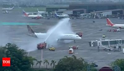 Watch: Team India's flight gets a water cannon salute at Mumbai airport upon arrival | Cricket News - Times of India