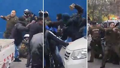 Quedó grabado: Violenta turba de sujetos atacó a Carabineros en pleno Barrio Franklin