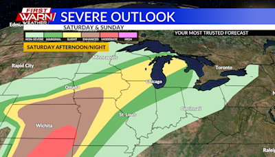 Severe storm potential returns late Saturday, stretches into Sunday