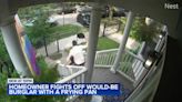 Video shows homeowner chasing would-be burglar with frying pan out of his home, into hands of police