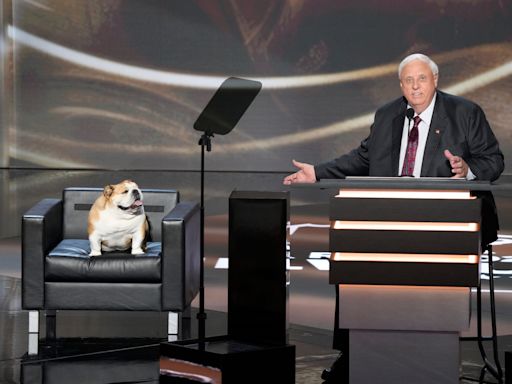 Babydog joins West Virginia Gov. Jim Justice on stage at Republican National Convention