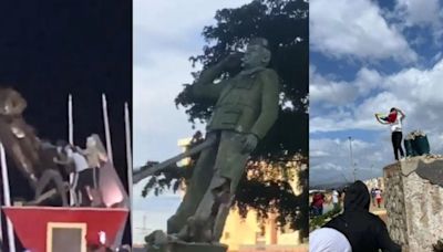 Manifestantes derrumban cinco estatuas de Hugo Chávez en Venezuela - La Tercera