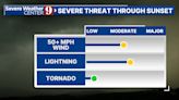 Severe storms threaten until sunset, with possibilities for a tornado warning