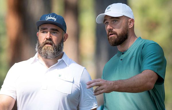 Travis and Jason Kelce Chest Bump and Golf Together at ACC Celebrity Tournament in Lake Tahoe