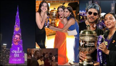 Burj Khalifa lights up to congratulate KKR, Suhana, Shanaya , Ananya pose with IPL trophy; Andre Russell dances to Lutt Putt Gaya [Winning moments]