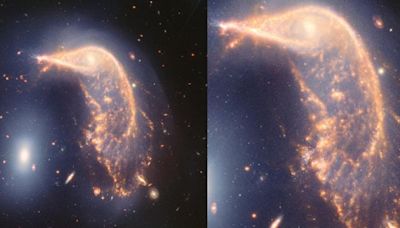 ¡Hermosas! Captó James Webb dos galaxias fusionándose