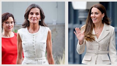 Queen Letizia Channels Kate Middleton in Cream Self-Portrait Midi Dress