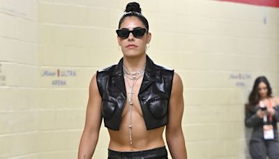 WNBA Star Kelsey Plum Ditches Bra in Leather Vest at Season Opener: See Her Breakover Style Moment