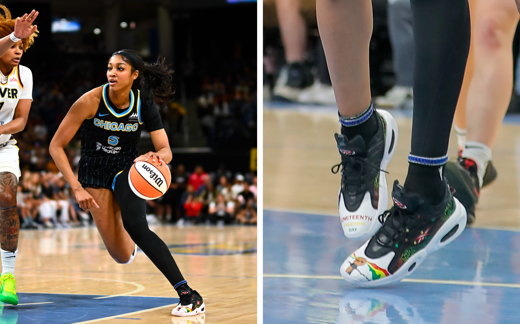 Angel Reese Wears Juneteenth-Themed Custom Reebok Solution Sneakers in Win Against Caitlin Clark