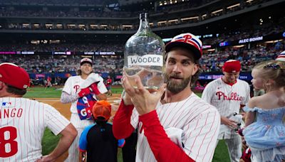 Bryce Harper breaks out 'Wooder' jug during Bohm's Home Run Derby at-bat