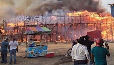Se incendia plaza de toros en Panabá