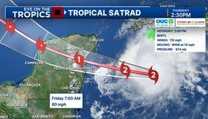 Hurricane Beryl is now a Category 2 storm