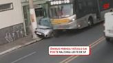 VÍDEO: motorista de ônibus que esmagou carro estacionado em local proibido sofreu mal súbito; condutor escapou por 30 segundos