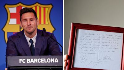 Lionel Messi’s signed napkin which started Barcelona career sold for £762,400