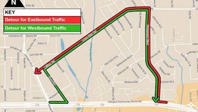 Detour of Arlington Expressway North Service Road at Alderman Place planned to start May 12