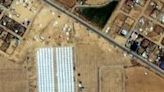 A satellite image courtesy of Maxar Technologies shows tent camps in southern Gaza that were not there earlier this month