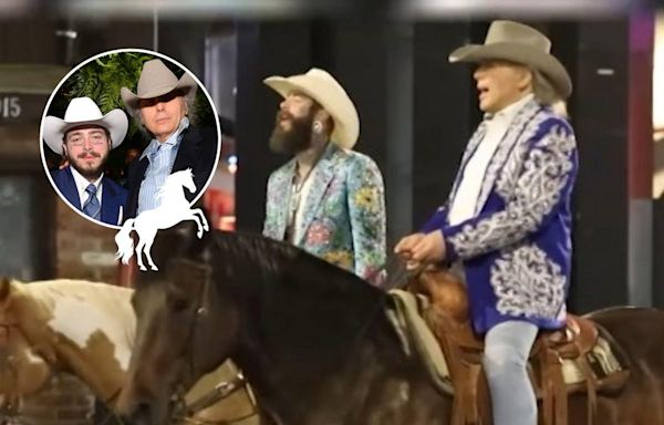 PICTURE: Post Malone + Dwight Yoakam Stroll Through Hollywood on Horseback