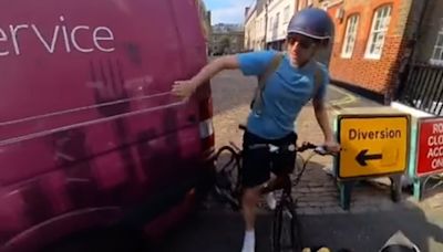 Moment Greg James is nearly hit by reversing van on Jeremy Vine ride