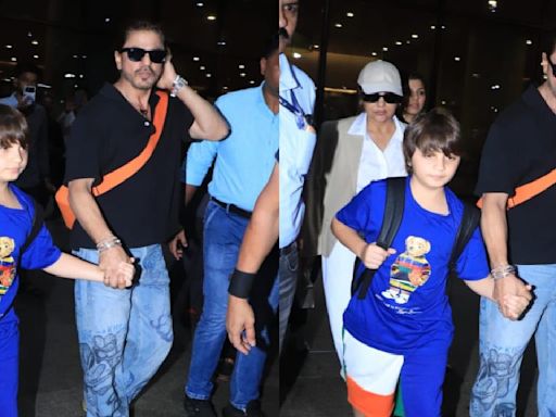 Shah Rukh Khan does his doting dad, loving husband duties right as he returns to Mumbai with his son AbRam and wife Gauri Khan: WATCH