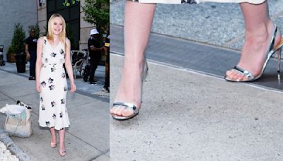 Dakota Fanning Shimmers in Aquazzura Sandals and Florals While Promoting ‘The Watchers’ in New York City
