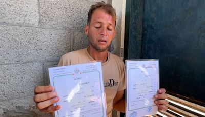 Gaza father returns from registering twins' birth to find both dead in airstrike | ITV News