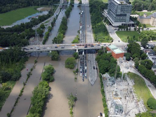 Video: Drone footage shows scale of Don Valley Parkway flooding in Toronto