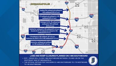 INDOT announces ramp closures, lane restrictions coming to I-465 southbound on Indy's east side
