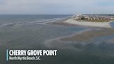 Aerial view of sandbars and tidal pools at Cherry Grove Point in North Myrtle Beach