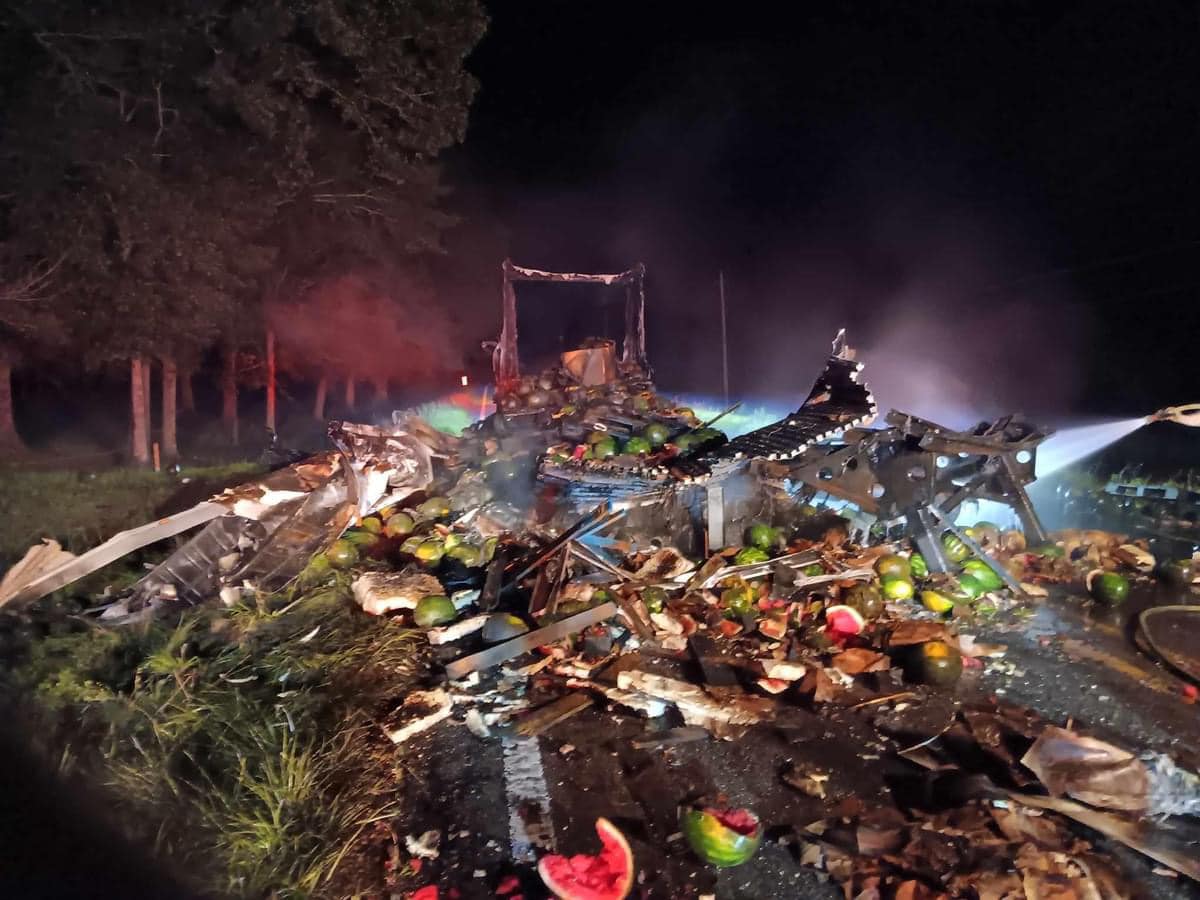 Trailer loaded with watermelons catches fire in Mississippi