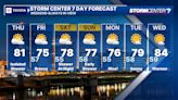 Breezy, slight chance of shower today; Less humid, cooler this weekend