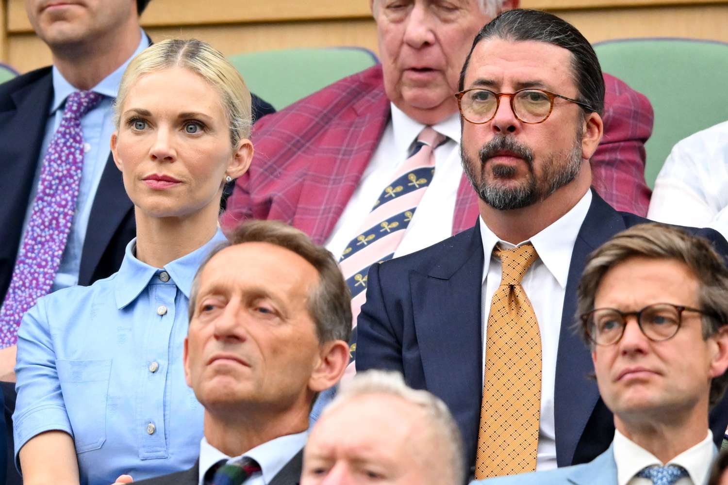 Dave Grohl Is Nearly Unrecognizable in Polished Suit and Slicked Back Ponytail in Royal Box at Wimbledon