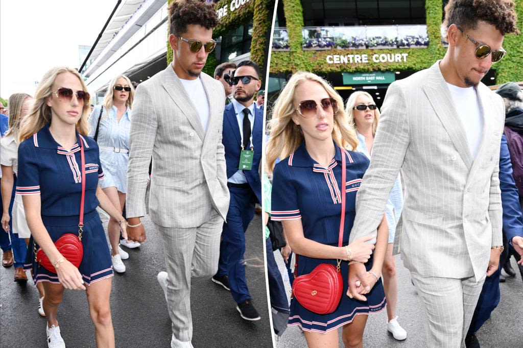 Brittany Mahomes serves a patriotic pleated Gucci look with husband Patrick at Wimbledon 2024