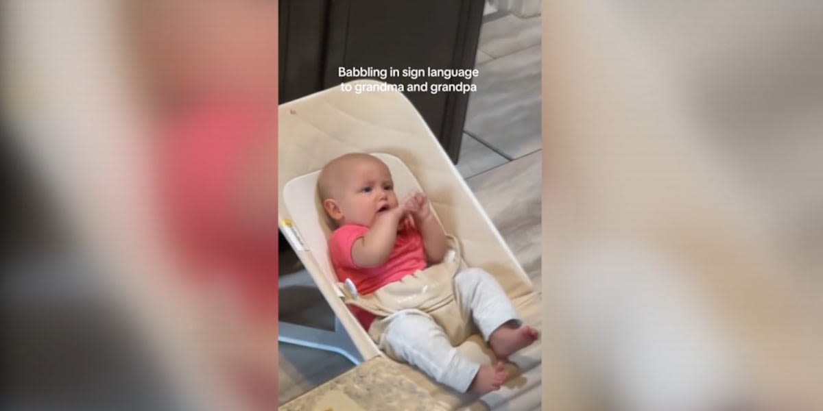 Baby adorably babbles to her deaf grandparents in sign language