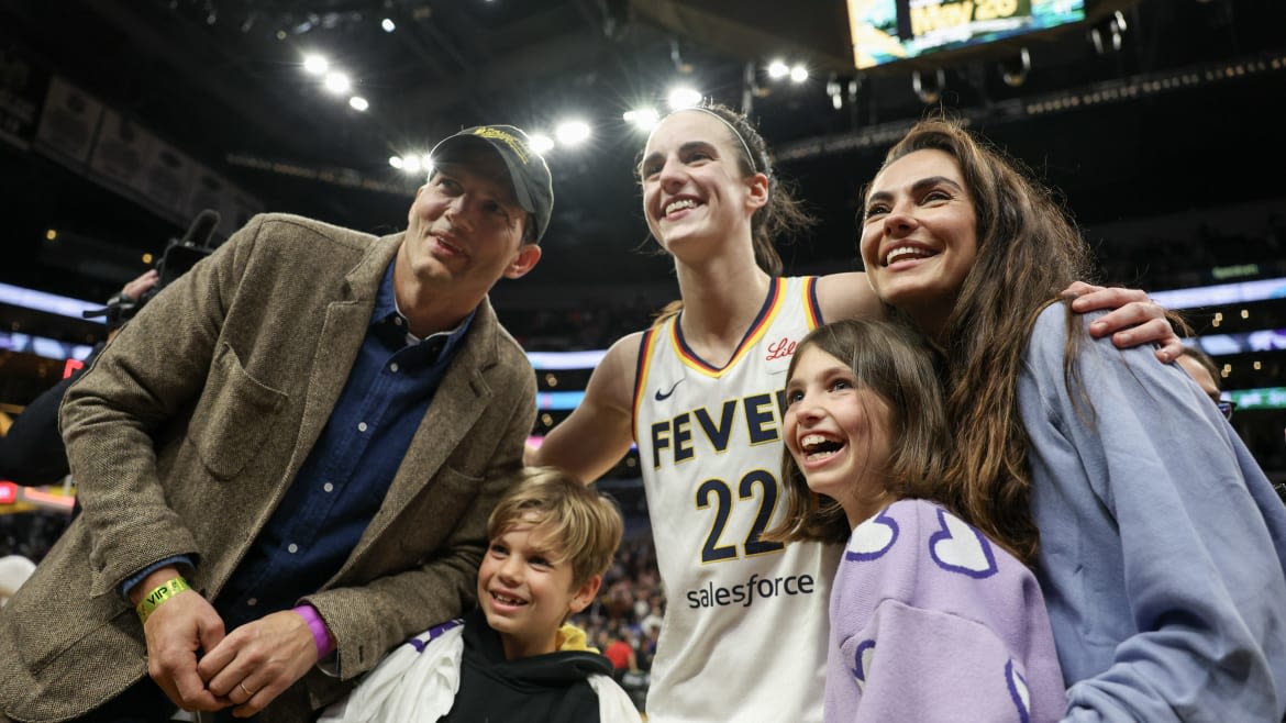 Caitlin Clark High-Fives Ashton Kutcher in Her First WNBA Win With Indiana Fever